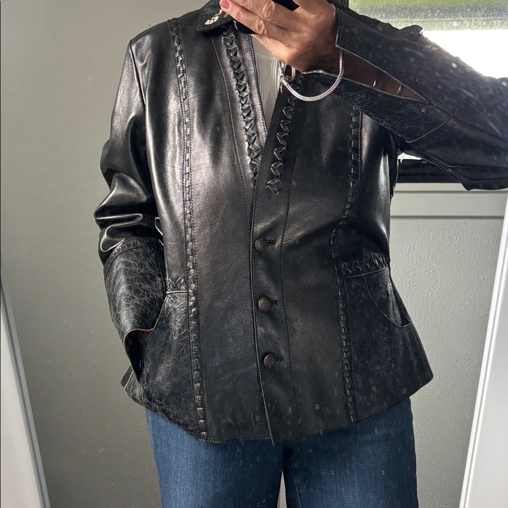 Nwit Corral Leather Jacket With Python Embroidere… - image 3